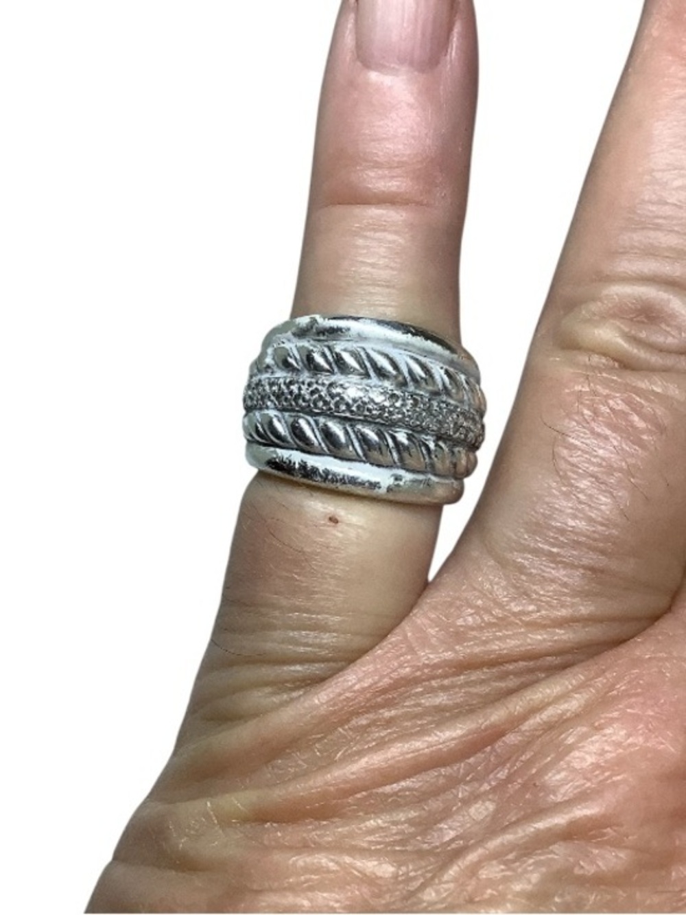 David Yurman Thoroughbred Sculpted Cable Diamond unisex Sterling Silver ring